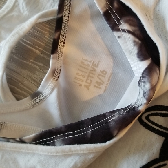 Justice brand, size 14/16, white girls tank top with attached sports bralette. - Picture 3 of 4